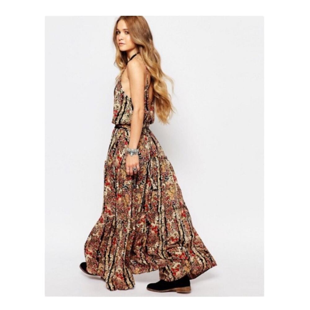Free People Valerie Tiered Maxi Dress Medium Dark Floral Sleeveless Boho Fall - Picture 10 of 10